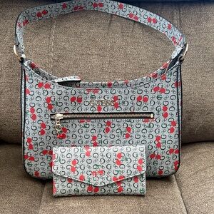 Guess Gray w/ Black G’s Red Cherries Patterned Shoulder Bag Set